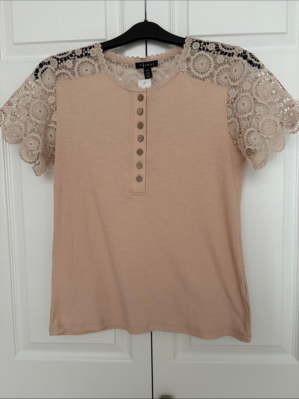Tribal Creamy Blushcrochet Sleeve Henley Top